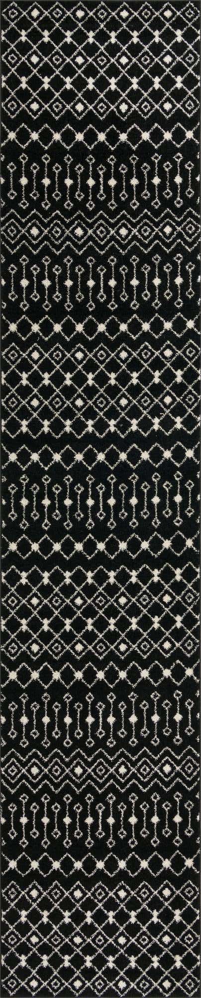 Black and White 3' 3 x 16' 5 Tribal Trellis Runner Area Rug Geometric Southwestern Inspired Durable Carpet for Home Interior Design for Sale at Rug Engine