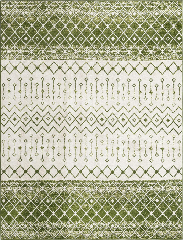 Ivory Green 10' x 13' Tribal Trellis Rectangle Area Rug Geometric Southwestern Inspired Durable Carpet for Home Interior Design for Sale at Rug Engine