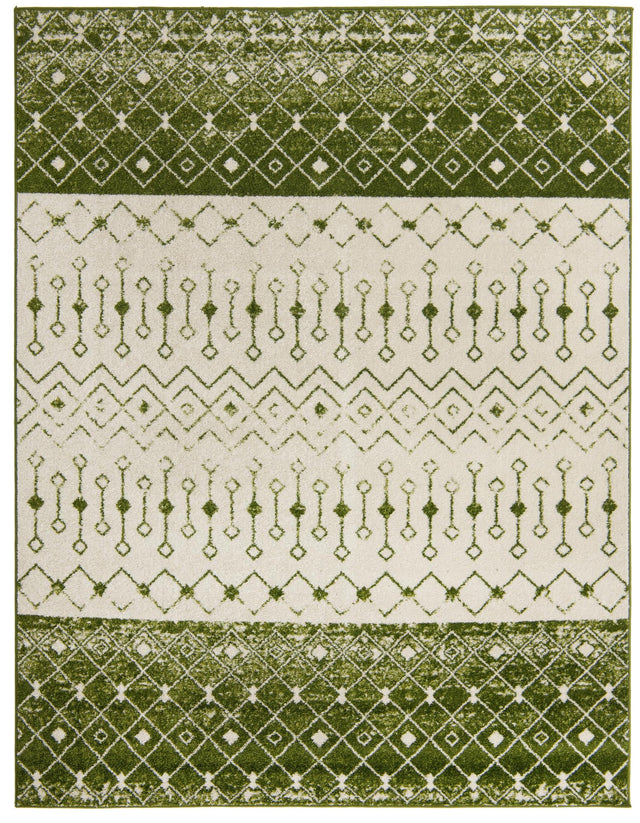 Ivory Green 8' x 10' Tribal Trellis Rectangle Area Rug Geometric Southwestern Inspired Durable Carpet for Home Interior Design for Sale at Rug Engine