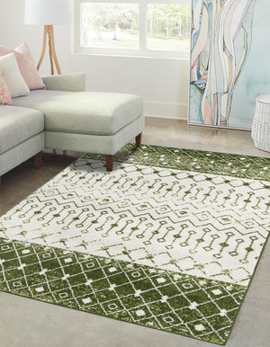 Ivory Green 5' 3 x 8' Tribal Trellis Rectangle Area Rug Geometric Southwestern Inspired Durable Carpet for Home Interior Design for Sale at Rug Engine