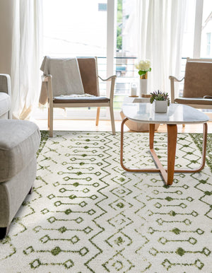 Ivory Green 5' 3 x 8' Tribal Trellis Rectangle Area Rug Geometric Southwestern Inspired Durable Carpet for Home Interior Design for Sale at Rug Engine