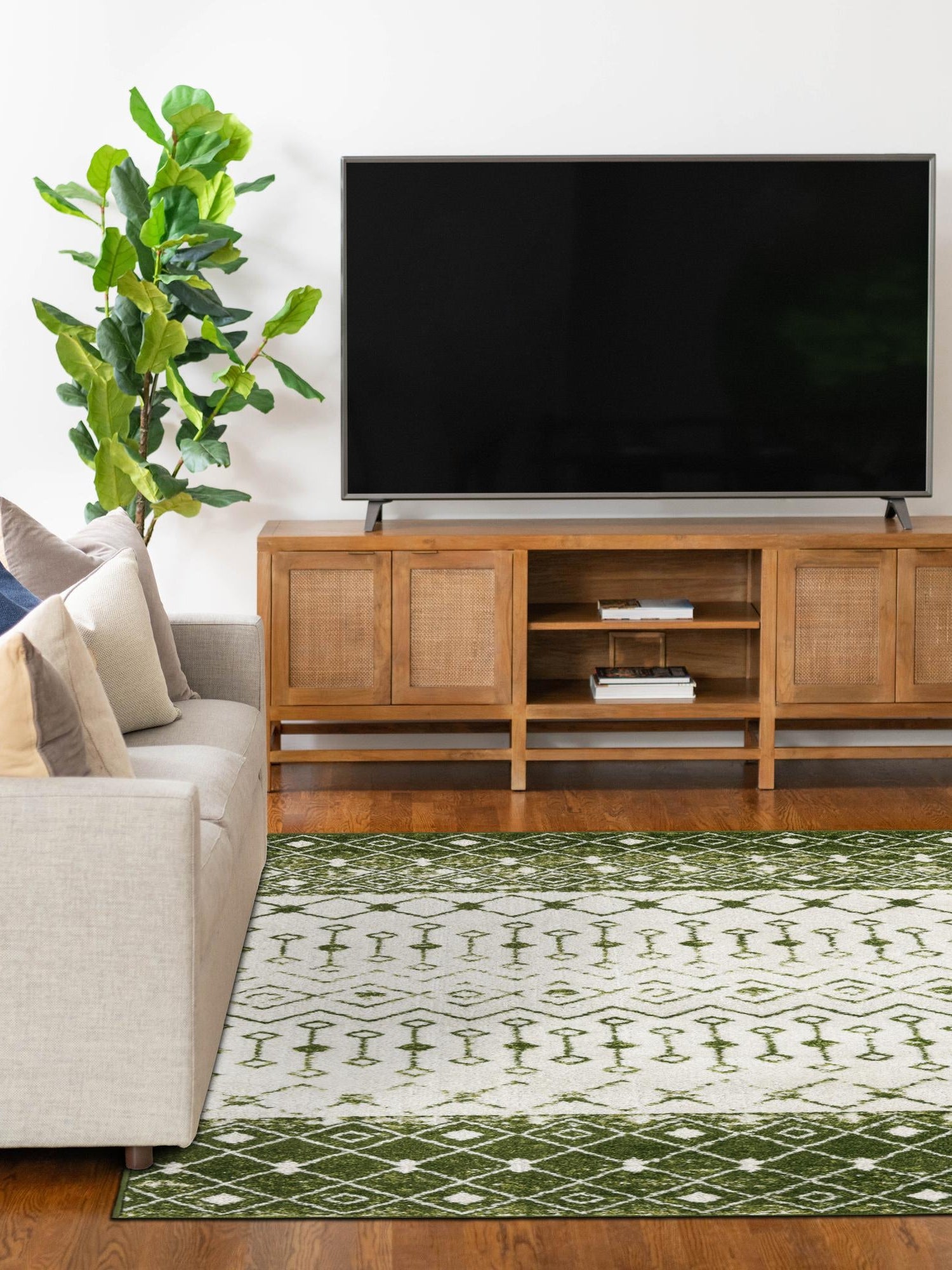 Ivory Green 5' 3 x 8' Tribal Trellis Rectangle Area Rug Geometric Southwestern Inspired Durable Carpet for Home Interior Design for Sale at Rug Engine