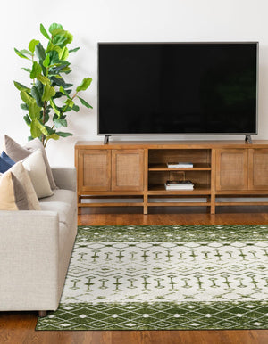 Ivory Green 5' 3 x 8' Tribal Trellis Rectangle Area Rug Geometric Southwestern Inspired Durable Carpet for Home Interior Design for Sale at Rug Engine