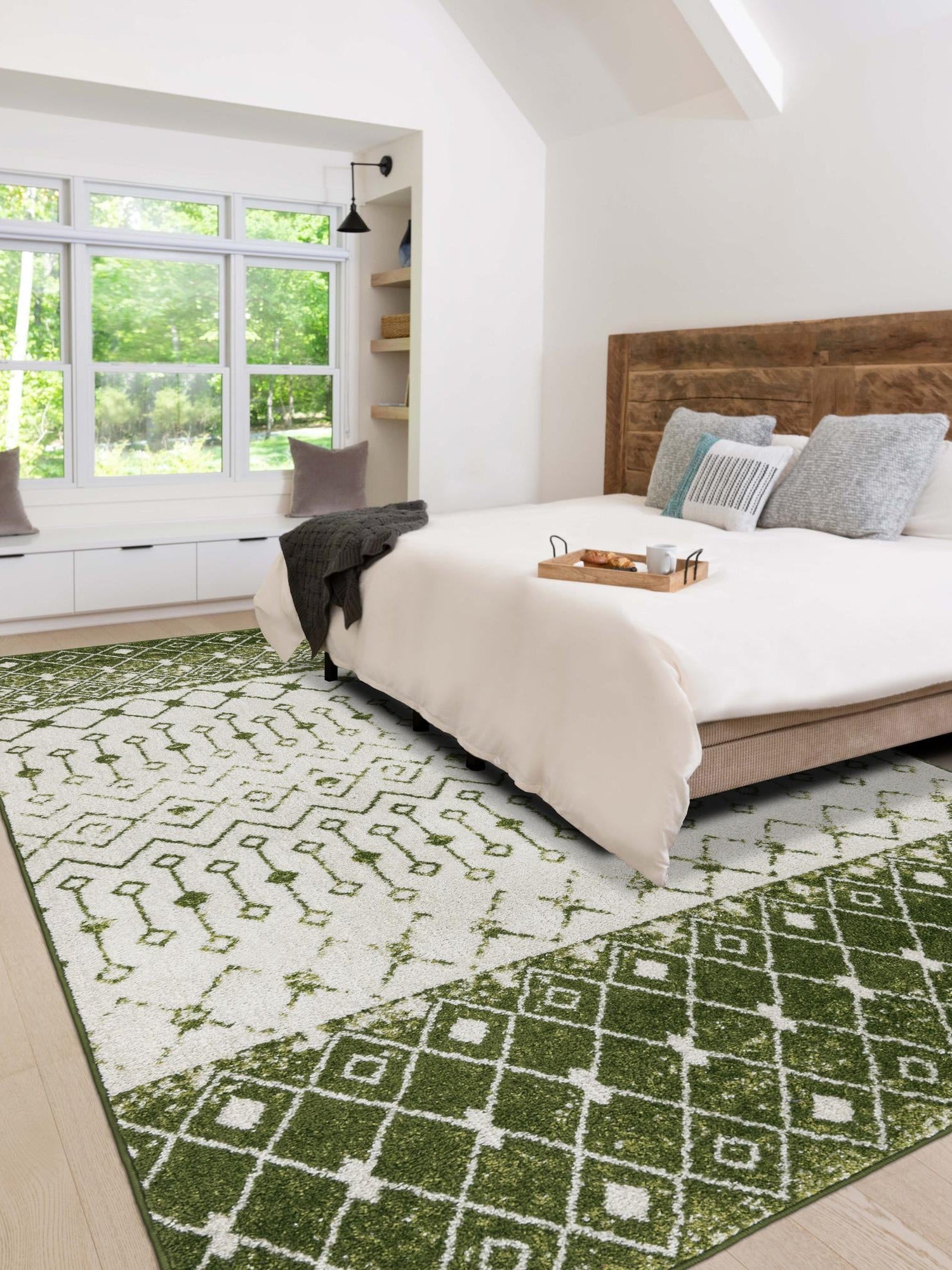 Ivory Green 5' 3 x 8' Tribal Trellis Rectangle Area Rug Geometric Southwestern Inspired Durable Carpet for Home Interior Design for Sale at Rug Engine