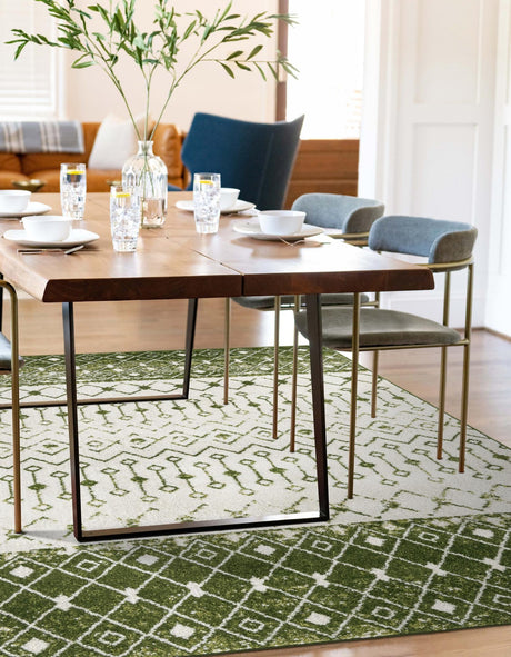 Ivory Green 5' 3 x 8' Tribal Trellis Rectangle Area Rug Geometric Southwestern Inspired Durable Carpet for Home Interior Design for Sale at Rug Engine