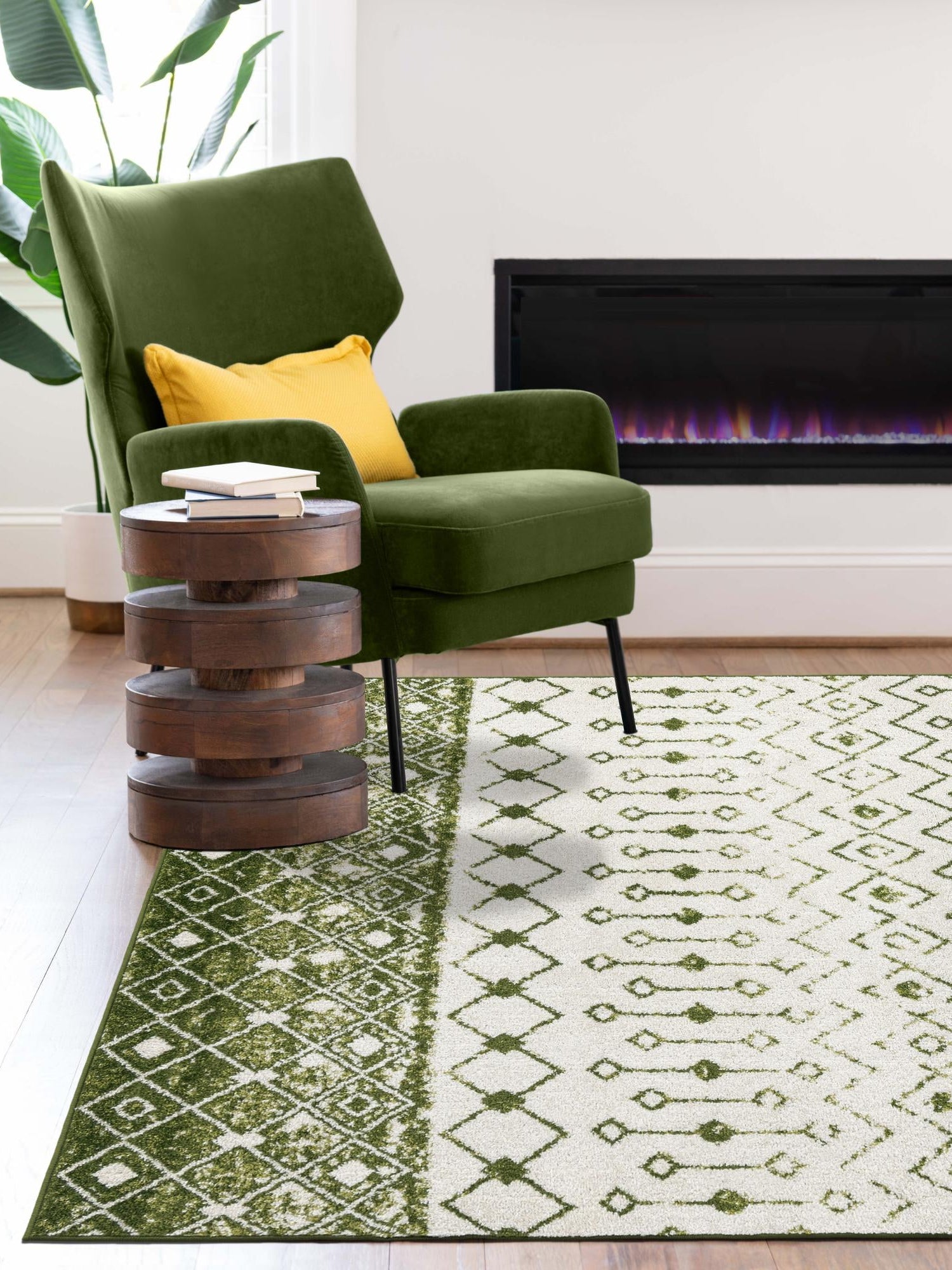 Ivory Green 5' 3 x 8' Tribal Trellis Rectangle Area Rug Geometric Southwestern Inspired Durable Carpet for Home Interior Design for Sale at Rug Engine