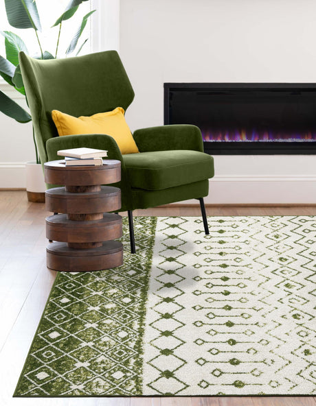 Ivory Green 5' 3 x 8' Tribal Trellis Rectangle Area Rug Geometric Southwestern Inspired Durable Carpet for Home Interior Design for Sale at Rug Engine