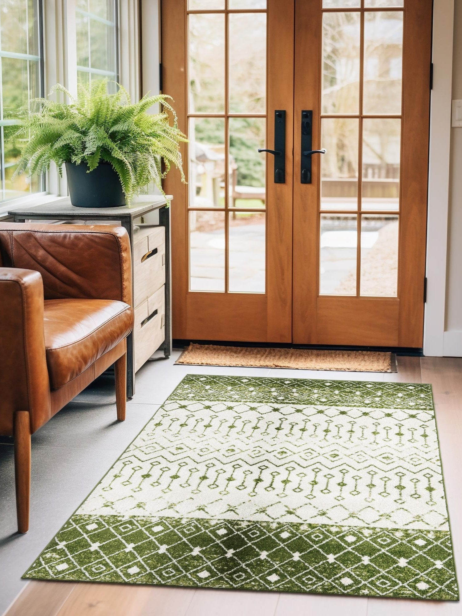Ivory Green 5' 3 x 8' Tribal Trellis Rectangle Area Rug Geometric Southwestern Inspired Durable Carpet for Home Interior Design for Sale at Rug Engine