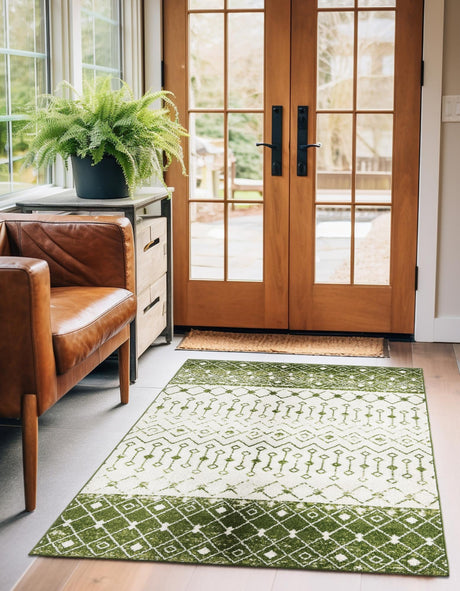 Ivory Green 5' 3 x 8' Tribal Trellis Rectangle Area Rug Geometric Southwestern Inspired Durable Carpet for Home Interior Design for Sale at Rug Engine