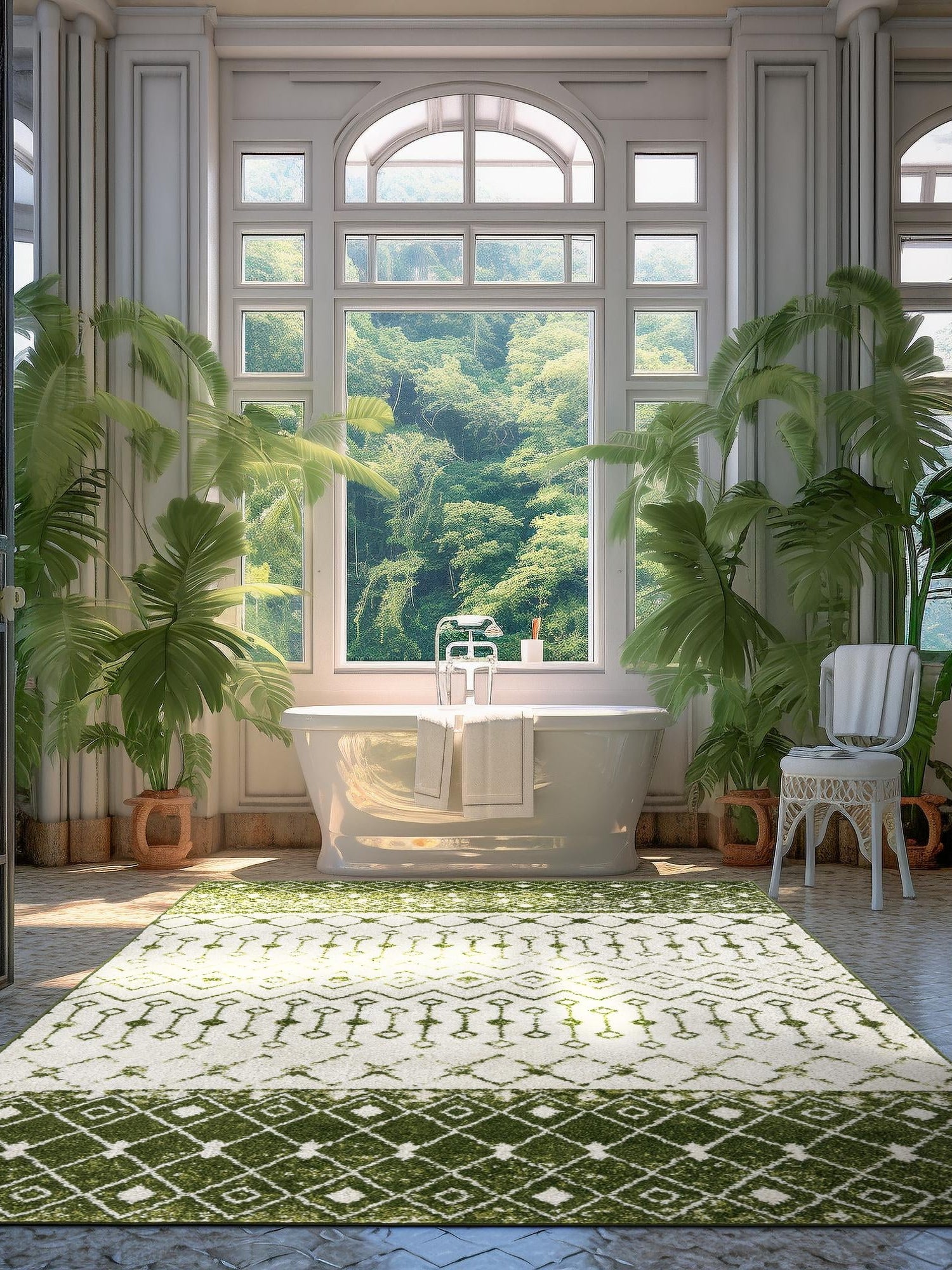 Ivory Green 5' 3 x 8' Tribal Trellis Rectangle Area Rug Geometric Southwestern Inspired Durable Carpet for Home Interior Design for Sale at Rug Engine