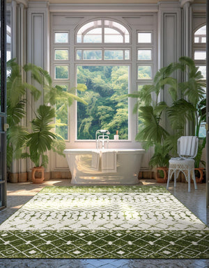 Ivory Green 5' 3 x 8' Tribal Trellis Rectangle Area Rug Geometric Southwestern Inspired Durable Carpet for Home Interior Design for Sale at Rug Engine
