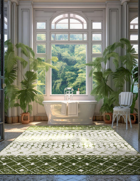 Ivory Green 5' 3 x 8' Tribal Trellis Rectangle Area Rug Geometric Southwestern Inspired Durable Carpet for Home Interior Design for Sale at Rug Engine
