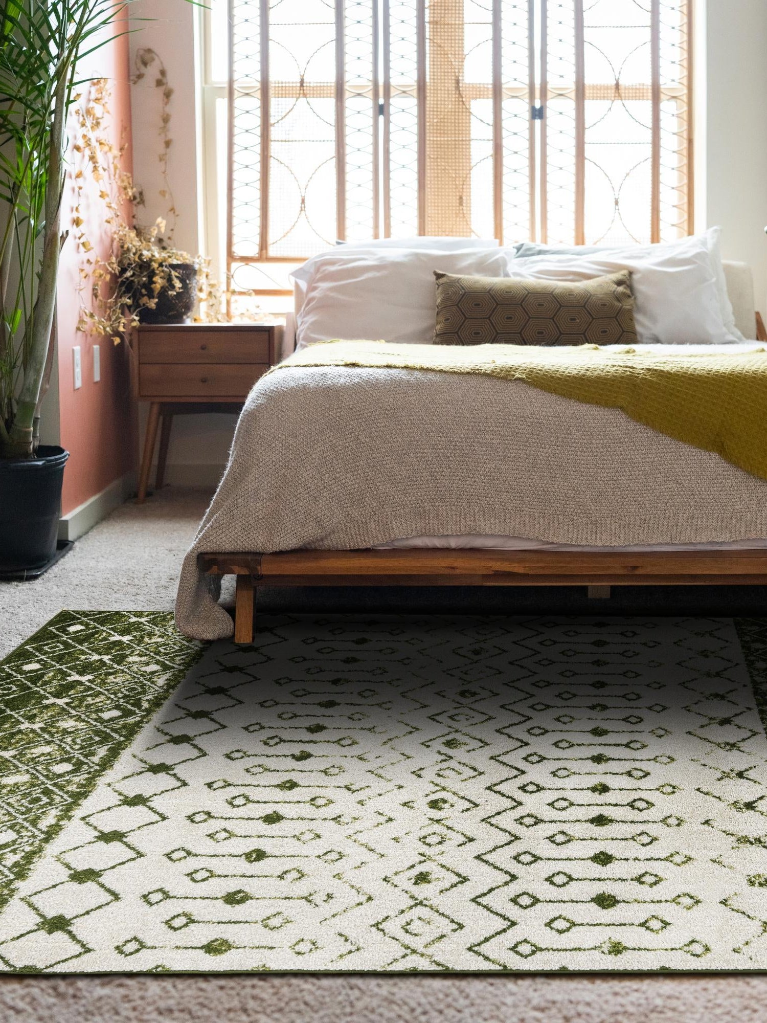 Ivory Green 5' 3 x 8' Tribal Trellis Rectangle Area Rug Geometric Southwestern Inspired Durable Carpet for Home Interior Design for Sale at Rug Engine
