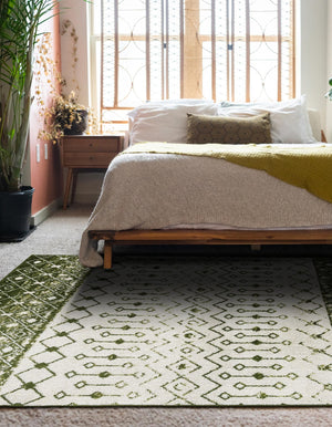 Ivory Green 5' 3 x 8' Tribal Trellis Rectangle Area Rug Geometric Southwestern Inspired Durable Carpet for Home Interior Design for Sale at Rug Engine