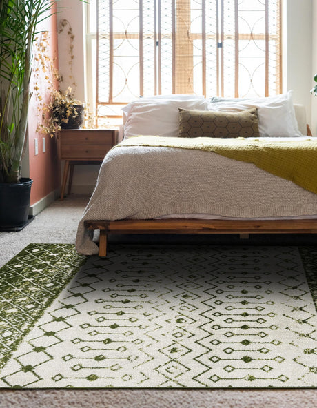 Ivory Green 5' 3 x 8' Tribal Trellis Rectangle Area Rug Geometric Southwestern Inspired Durable Carpet for Home Interior Design for Sale at Rug Engine