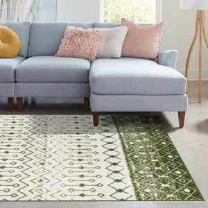 Ivory Green 10' x 13' Tribal Trellis Rectangle Area Rug Geometric Southwestern Inspired Durable Carpet for Home Interior Design for Sale at Rug Engine