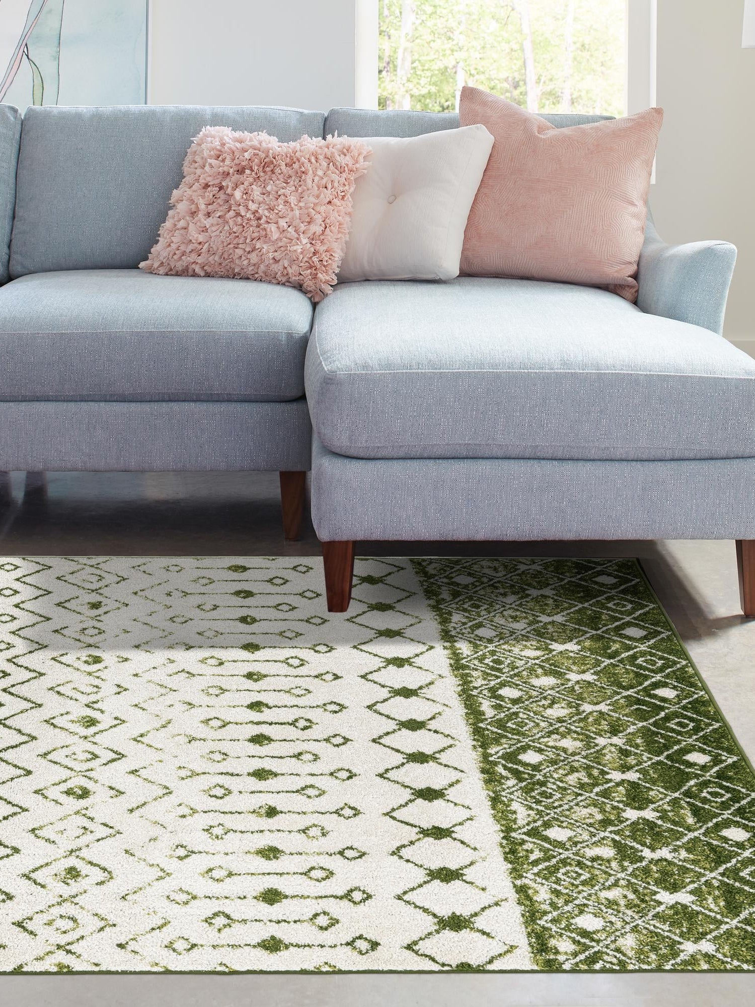 Ivory Green 8' x 10' Tribal Trellis Rectangle Area Rug Geometric Southwestern Inspired Durable Carpet for Home Interior Design for Sale at Rug Engine