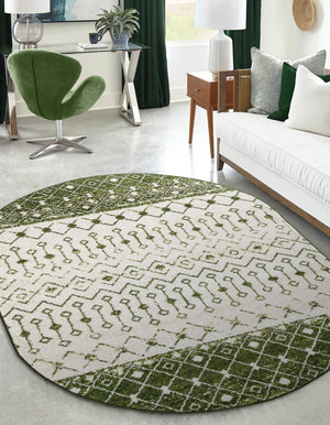 Ivory Green 5' 3 x 8' Tribal Trellis Oval Area Rug Geometric Southwestern Inspired Durable Carpet for Home Interior Design for Sale at Rug Engine