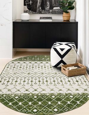 Ivory Green 5' 3 x 8' Tribal Trellis Oval Area Rug Geometric Southwestern Inspired Durable Carpet for Home Interior Design for Sale at Rug Engine