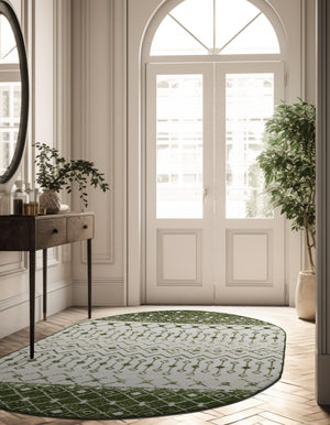 Ivory Green 4' x 6' Tribal Trellis Oval Area Rug Geometric Southwestern Inspired Durable Carpet for Home Interior Design for Sale at Rug Engine