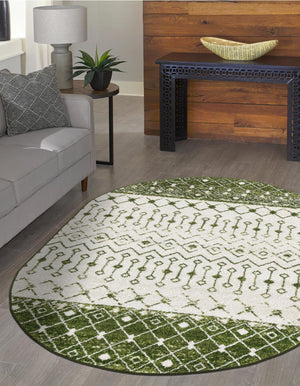 Ivory Green 4' x 6' Tribal Trellis Oval Area Rug Geometric Southwestern Inspired Durable Carpet for Home Interior Design for Sale at Rug Engine