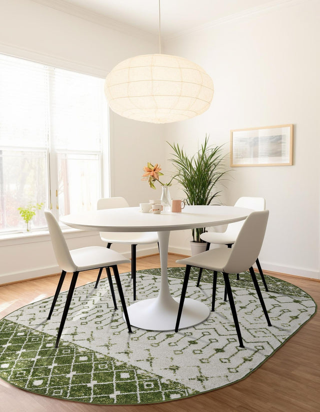 Ivory Green 5' 3 x 8' Tribal Trellis Oval Area Rug Geometric Southwestern Inspired Durable Carpet for Home Interior Design for Sale at Rug Engine