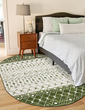 Ivory Green 4' x 6' Tribal Trellis Oval Area Rug Geometric Southwestern Inspired Durable Carpet for Home Interior Design for Sale at Rug Engine