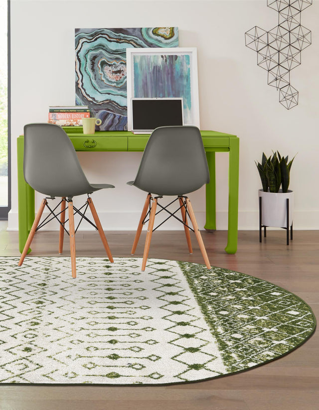 Ivory Green 5' 3 x 8' Tribal Trellis Oval Area Rug Geometric Southwestern Inspired Durable Carpet for Home Interior Design for Sale at Rug Engine