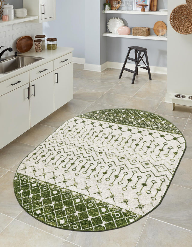 Ivory Green 7' 10 x 10' Tribal Trellis Oval Area Rug Geometric Southwestern Inspired Durable Carpet for Home Interior Design for Sale at Rug Engine