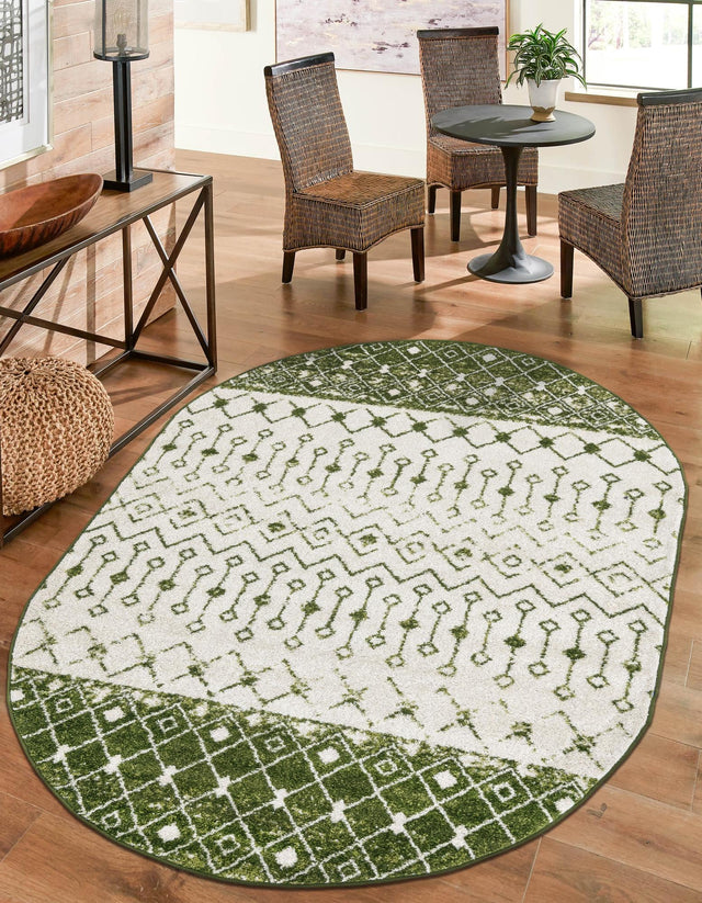 Ivory Green 7' 10 x 10' Tribal Trellis Oval Area Rug Geometric Southwestern Inspired Durable Carpet for Home Interior Design for Sale at Rug Engine