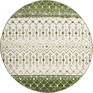 Ivory Green 7' 10 x 7' 10 Tribal Trellis Round Area Rug Geometric Southwestern Inspired Durable Carpet for Home Interior Design for Sale at Rug Engine