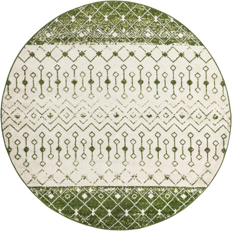 Ivory Green 7' 10 x 7' 10 Tribal Trellis Round Area Rug Geometric Southwestern Inspired Durable Carpet for Home Interior Design for Sale at Rug Engine