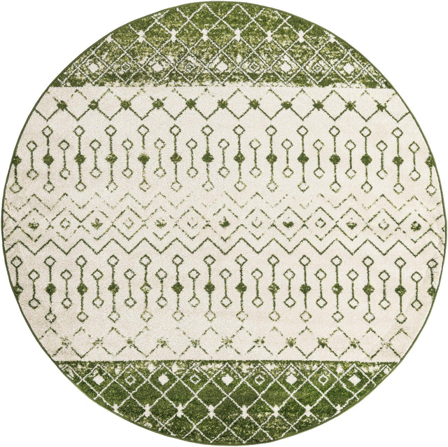 Ivory Green 7' 10 x 7' 10 Tribal Trellis Round Area Rug Geometric Southwestern Inspired Durable Carpet for Home Interior Design for Sale at Rug Engine