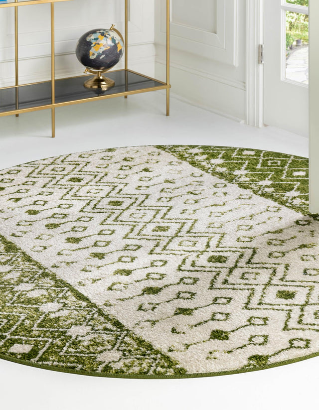 Ivory Green 10' x 10' Tribal Trellis Round Area Rug Geometric Southwestern Inspired Durable Carpet for Home Interior Design for Sale at Rug Engine