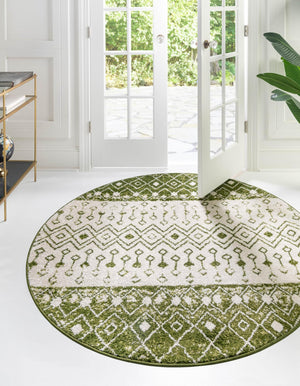 Ivory Green 3' 3 x 3' 3 Tribal Trellis Round Area Rug Geometric Southwestern Inspired Durable Carpet for Home Interior Design for Sale at Rug Engine