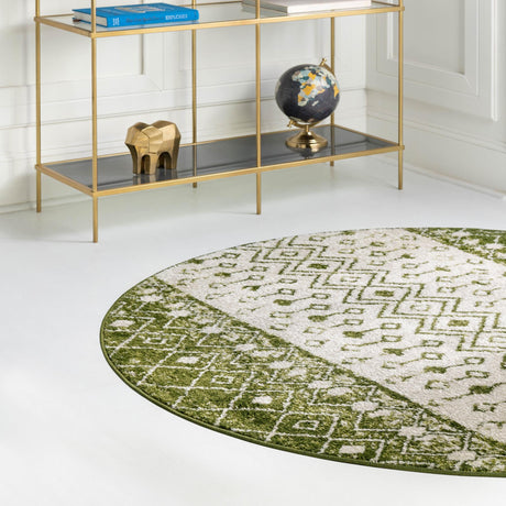 Ivory Green 7' 10 x 7' 10 Tribal Trellis Round Area Rug Geometric Southwestern Inspired Durable Carpet for Home Interior Design for Sale at Rug Engine