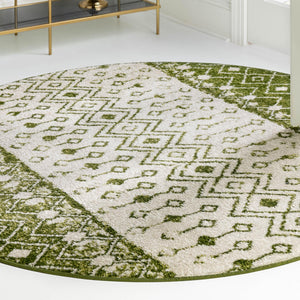 Ivory Green 3' 3 x 3' 3 Tribal Trellis Round Area Rug Geometric Southwestern Inspired Durable Carpet for Home Interior Design for Sale at Rug Engine