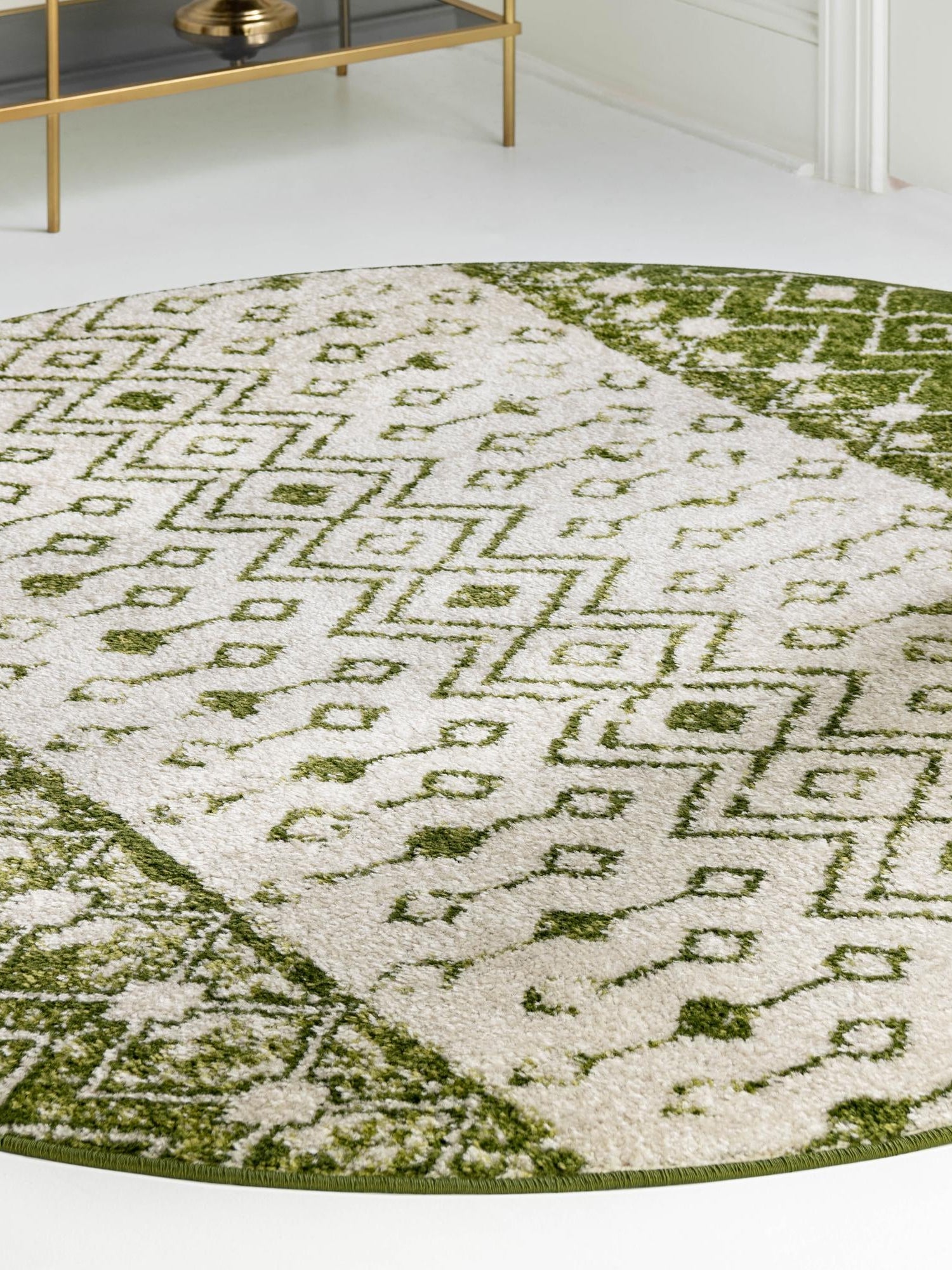 Ivory Green 7' 10 x 7' 10 Tribal Trellis Round Area Rug Geometric Southwestern Inspired Durable Carpet for Home Interior Design for Sale at Rug Engine