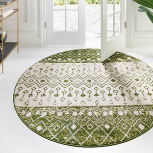 Ivory Green 5' 3 x 5' 3 Tribal Trellis Round Area Rug Geometric Southwestern Inspired Durable Carpet for Home Interior Design for Sale at Rug Engine