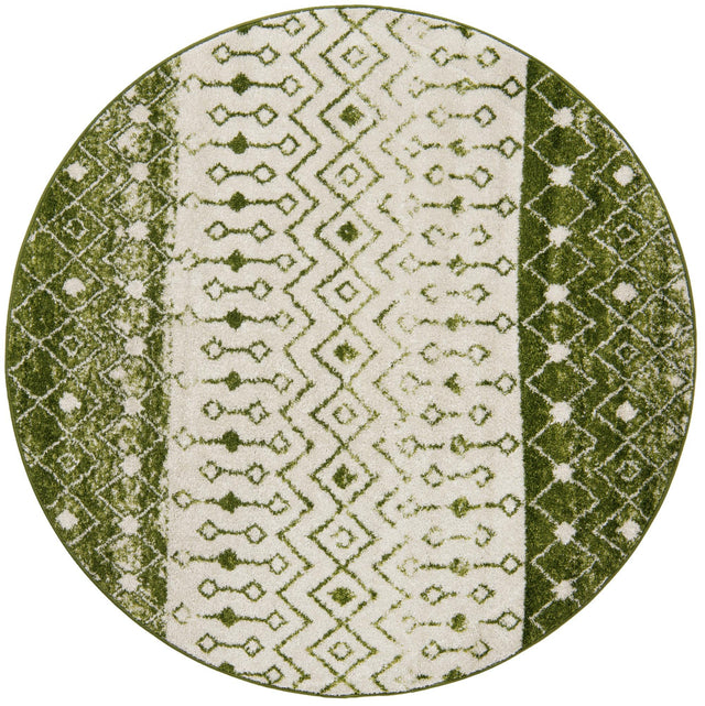 Ivory Green 6' x 6' Tribal Trellis Round Area Rug Geometric Southwestern Inspired Durable Carpet for Home Interior Design for Sale at Rug Engine