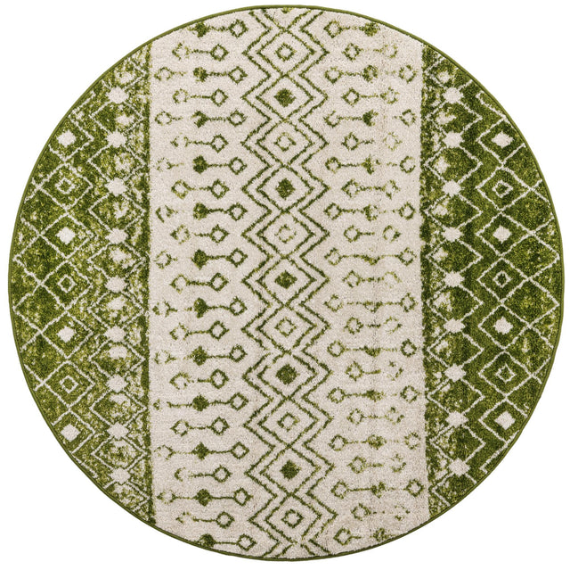 Ivory Green 5' 3 x 5' 3 Tribal Trellis Round Area Rug Geometric Southwestern Inspired Durable Carpet for Home Interior Design for Sale at Rug Engine