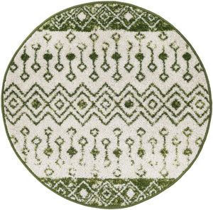 Ivory Green 3' 3 x 3' 3 Tribal Trellis Round Area Rug Geometric Southwestern Inspired Durable Carpet for Home Interior Design for Sale at Rug Engine