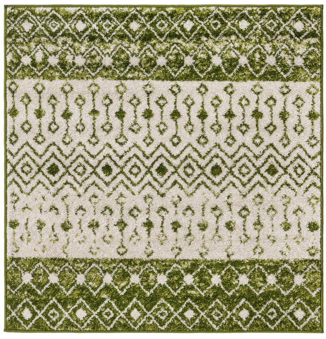 Ivory Green 4' x 4' Tribal Trellis Square Area Rug Geometric Southwestern Inspired Durable Carpet for Home Interior Design for Sale at Rug Engine