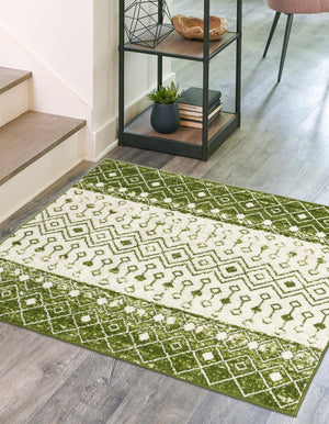 Ivory Green 4' x 4' Tribal Trellis Square Area Rug Geometric Southwestern Inspired Durable Carpet for Home Interior Design for Sale at Rug Engine