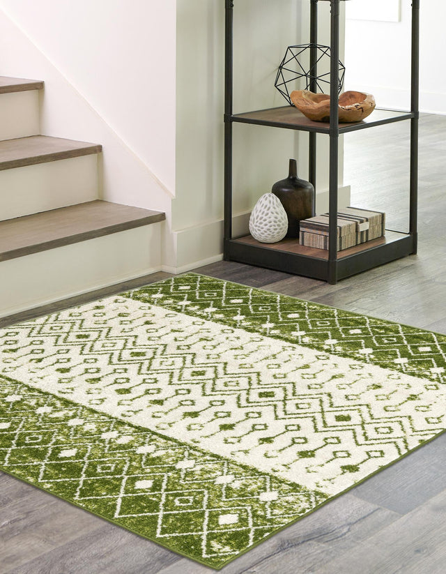 Ivory Green 3' 3 x 3' 3 Tribal Trellis Square Area Rug Geometric Southwestern Inspired Durable Carpet for Home Interior Design for Sale at Rug Engine
