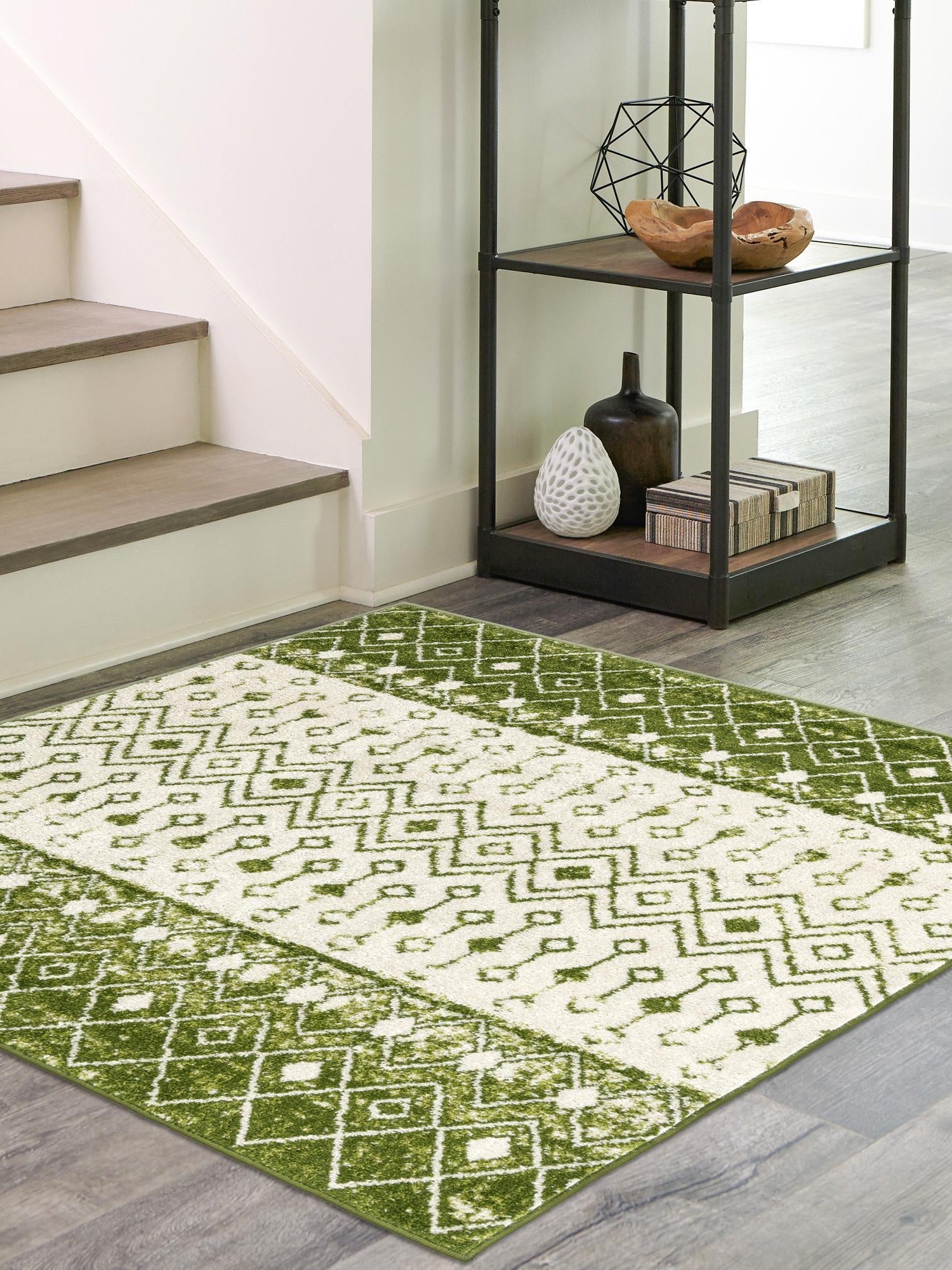 Ivory Green 7' 10 x 7' 10 Tribal Trellis Square Area Rug Geometric Southwestern Inspired Durable Carpet for Home Interior Design for Sale at Rug Engine