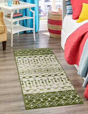 Ivory Green 3' 3 x 16' 5 Tribal Trellis Runner Area Rug Geometric Southwestern Inspired Durable Carpet for Home Interior Design for Sale at Rug Engine