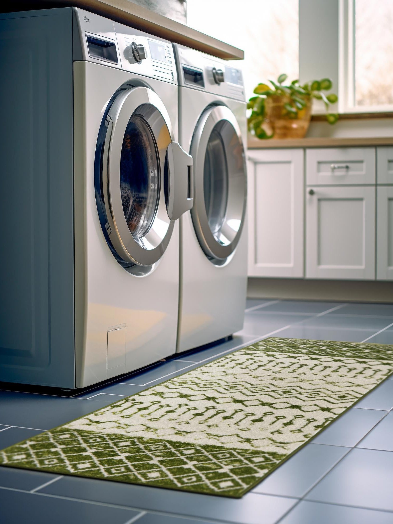 Ivory Green 2' x 7' Tribal Trellis Runner Area Rug Geometric Southwestern Inspired Durable Carpet for Home Interior Design for Sale at Rug Engine