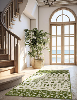 Ivory Green 3' 3 x 16' 5 Tribal Trellis Runner Area Rug Geometric Southwestern Inspired Durable Carpet for Home Interior Design for Sale at Rug Engine