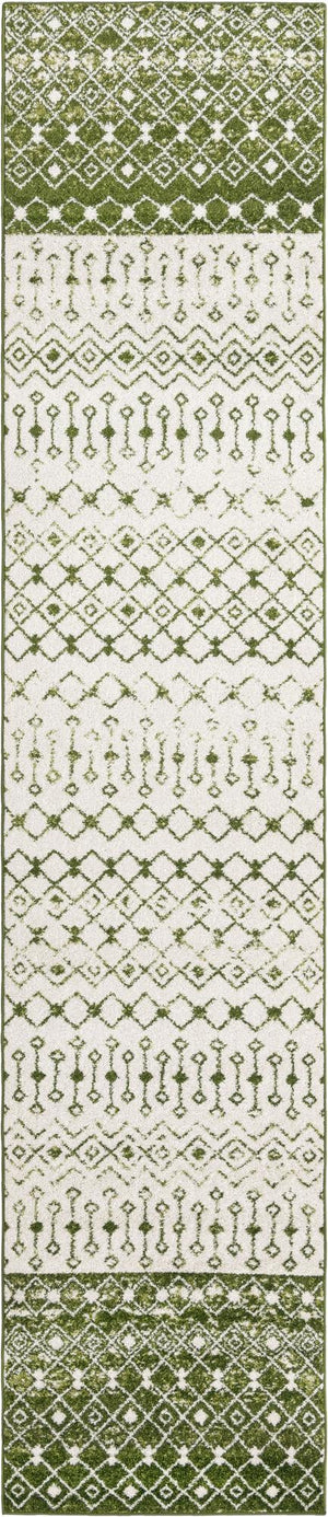 Ivory Green 3' 3 x 16' 5 Tribal Trellis Runner Area Rug Geometric Southwestern Inspired Durable Carpet for Home Interior Design for Sale at Rug Engine